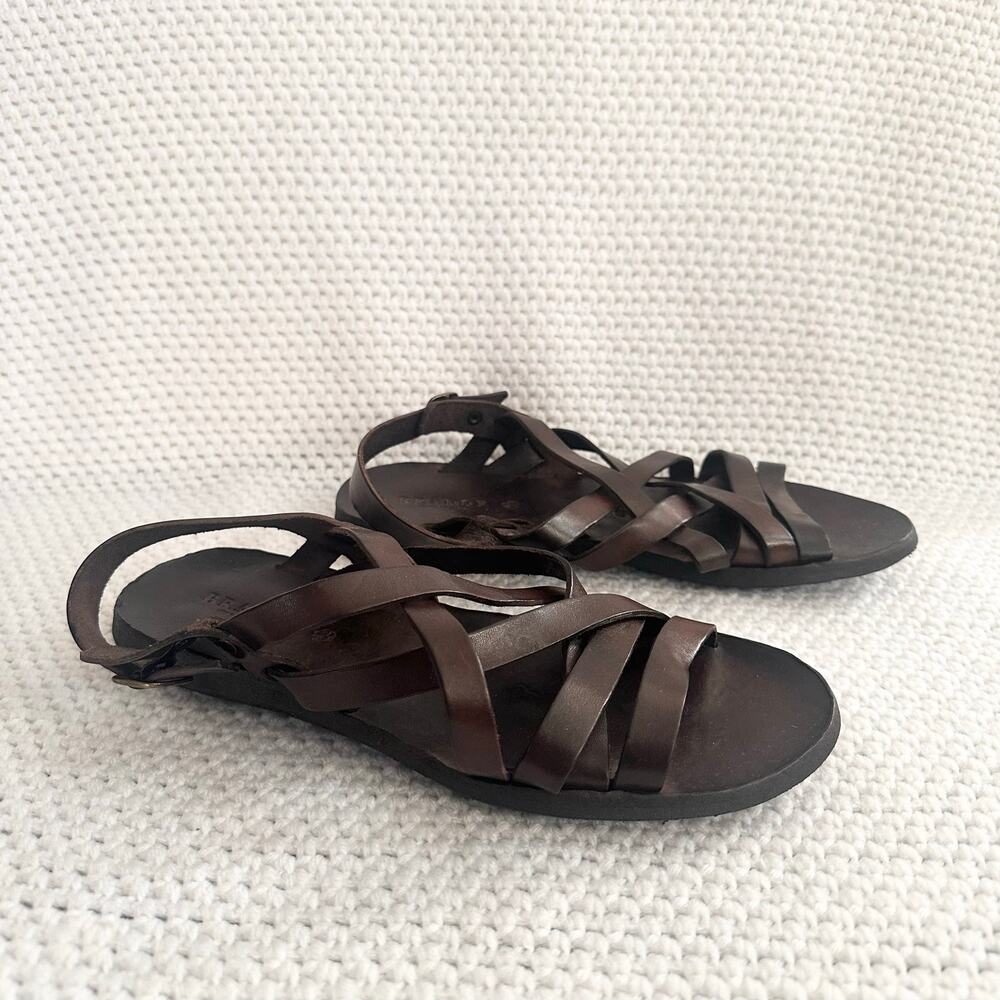 Brador Italy Dark Chocolate Brown Mulier Mahogany Strappy Slingback Sandals 40